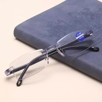 Очки для чтения без оправы с защитой от синего света, женские квадратные безрамочные очки для дальнозоркости, диоптрии + 1,0 1,5 2 2,5 4,0 0