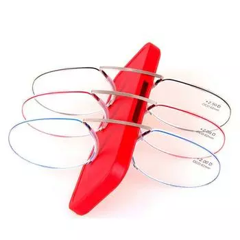 Очки для чтения без оправы с зажимом для носа, мини-портативные безногие ленивые очки для мужчин и женщин, очки для дальнозоркости с увеличением + 1,0 - + 3,5 150 красный