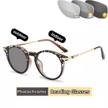 Очки для чтения для женщин, круглая оправа, ретро-очки для пресбиопии, пожилые, сверхлегкие, анти-синий, светочувствительные серые очки 0