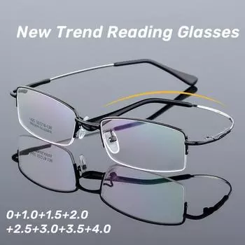Очки для чтения из титанового сплава для мужчин и женщин, модные, деловые, полуоправа, очки против синего света и пресбиопии 0 чёрный