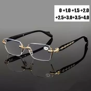 Очки для чтения с алмазной резкой, анти-синий свет, без оправы, компьютерные очки для дальнего зрения, женские и мужские готовые очки по рецепту 0 золотой