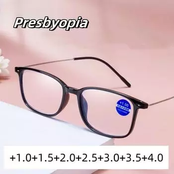 Очки для чтения с блокировкой синего света для женщин, ультралегкие очки для дальнего зрения с квадратной оправой, очки с высоким разрешением для пресбиопии 1.0 чёрный