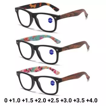 Очки для чтения с большой прозрачной оправой, новые очки для пресбиопии с имитацией древесины, анти-синий свет, очки для дальнего зрения 0 фиолетовый