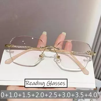Очки для чтения с бриллиантовой огранкой, синий свет, блокирующие градиент, очки для дальнего видения, унисекс, женские очки без оправы в стиле ретро 0(anti-blue) золотой