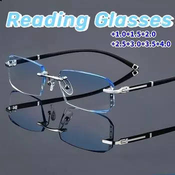 Очки для чтения с квадратной алмазной огранкой, унисекс, блокирующие синий свет, без оправы, пресбиопия, женские, модные, без оправы, очки для дальнего зрения +1.0