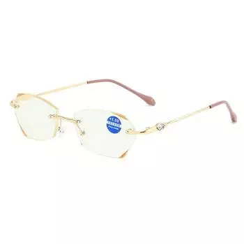 Очки для чтения с синей подсветкой и металлической отделкой без оправы, инкрустированные бриллиантами, — это модные, элегантные, простые и легкие женские очки для чтения. 100