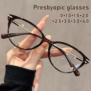 Очки для чтения с высоким разрешением для людей среднего и пожилого возраста, анти-синий свет, кошачий глаз, металлическая оправа, пресбиопия 1.5