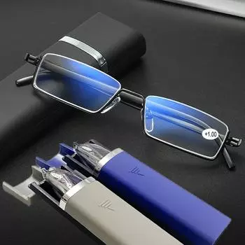 Очки для чтения с защитой от синего света, полурамка Tr90 Hd, очки для пресбиопии, женские и мужские деловые очки с футляром, диоптрии до +4,0 3