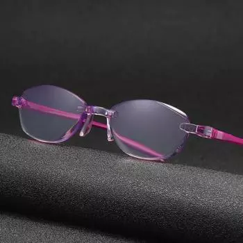 Очки для чтения с защитой от синего света для женщин Очки без оправы для пресбиопии +1,0 до +4,0 +100 фиолетовый