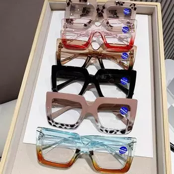 Очки для чтения в квадратной оправе с большой защитой от излучения и синего света Очки для пресбиопии Простые и цветные Сверхлегкие очки 2.5