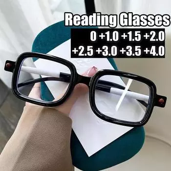 Очки для чтения в маленькой квадратной оправе, ярко-черные, модные, с толстой оправой, анти-синий свет, очки для пресбиопии, ультралегкие очки 0