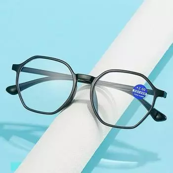 Очки для чтения в многоугольной квадратной оправе с защитой от синего света Urltra-Light, защита глаз для мужчин и женщин, элегантные удобные очки Strength 350 чёрный
