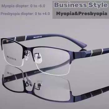 Очки для чтения в полуоправе, близорукость, пресбиопия, очки для мужчин и женщин, антирадиационные деловые очки, диоптрии от -6,0 до +4,0 0 чёрный