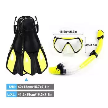 Очки для дайвинга, трехоконная прозрачная маска для дайвинга с полностью сухой трубкой и регулируемыми ластами для S M серый