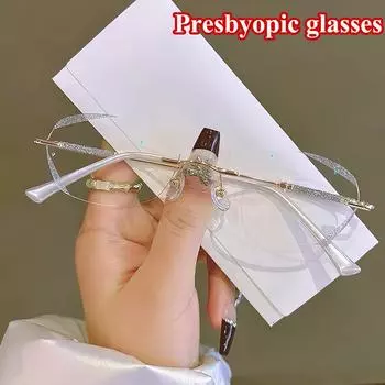 Очки для дальнозоркости, роскошные женские очки для чтения с защитой от синего света, без оправы, в ромбовидной оправе, женские очки, диоптрии от 0 до +4,0 +4
