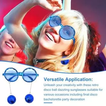 Очки для диско-шара Пластиковые ретро-очки Funky солнцезащитные очки с подвеской в виде диско-шара Сувениры для вечеринок Карнавальные аксессуары синий