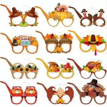Очки для Дня благодарения Шляпа Бумажные стаканы для вечеринки в честь Дня благодарения Взрослые и дети Украшение стаканов Реквизит для фотосъемки 6pc style1