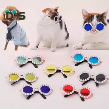 Очки для домашних животных с украшением из искусственного жемчуга Легкие аксессуары для фотосъемки Маленькие солнцезащитные очки для кошек Очки для собак для фестивалей и вечеринок жёлтый