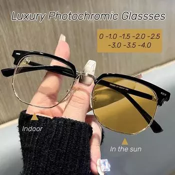 Очки для коррекции зрения, меняющие цвет, фотохромные очки для близорукости, новые модные очки по рецепту, винтажные очки с минусовой диоптрией от 0 до -4,0 -3.0