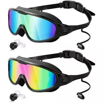 Очки для плавания, 2 шт., очки для плавания с защитой от запотевания и УФ-лучей и широким обзором для Audlt, непротекающие очки для плавания для мужчин, женщин, молодежи