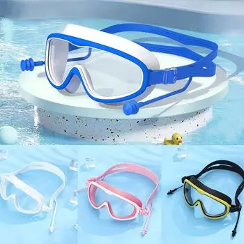 Очки для плавания для детей, большая оправа, очки для плавания с берушами, HD, широкий обзор, противотуманные очки для плавания, очки без протеканий Other