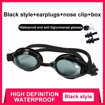 Очки для плавания для мужчин и женщин, противотуманные очки для плавания по рецепту, водонепроницаемые силиконовые очки для плавания в бассейне, очки для взрослых и детей для дайвинга чёрный