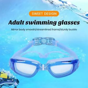 Очки для плавания для взрослых с затычкой для ушей для мужчин и женщин, водонепроницаемые, без утечек, противотуманные, с прозрачными линзами, очки для подводного плавания, оборудование для подводного плавания синий