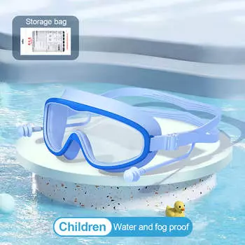 Очки для плавания с большой оправой и берушами для детей, высококачественные детские противотуманные очки для плавания в бассейне, водонепроницаемые очки HD для плавания