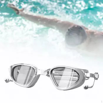 Очки для плавания с затычками для ушей. Удобные очки с широким обзором для плавания. белый
