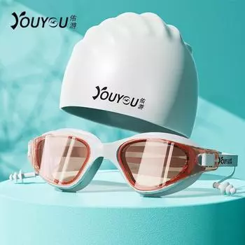 Очки для плавания You, водонепроницаемые, противотуманные, с большой оправой, для взрослых, унисекс, очки для плавания, профессиональные плавательные принадлежности Lake Blue and WhiteGet