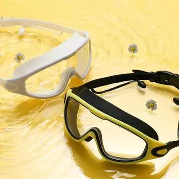 Очки для плавания, защита от запотевания, УФ-излучения, очки с широким обзором, герметичные, удобные, спусковые очки с одной кнопкой, очки для бассейна для мужчин, женщин, взрослых, молодежи синий/белый