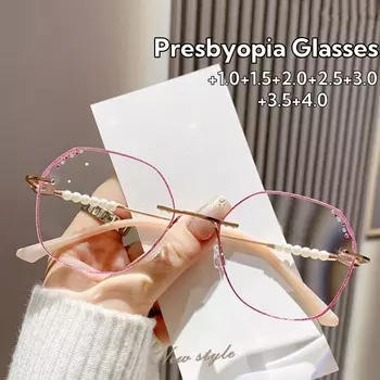 Очки для пресбиопии без оправы с бриллиантовой оправой, элегантные очки с металлической оправой для женщин и мужчин, защита глаз от синего света 1.5 золотой