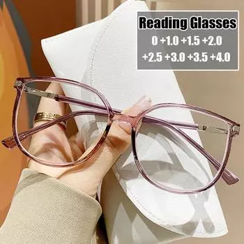 Очки для пресбиопии, роскошные женские очки увеличенной оправы с защитой от синего света, очки для чтения по рецепту, диоптрии до +4,0 +3.0