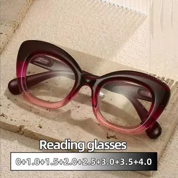 Очки для пресбиопии с большой оправой. Модные женские очки для чтения. Очки для пресбиопии с антибликовым покрытием. Очки, блокирующие синий свет. 0 чёрный