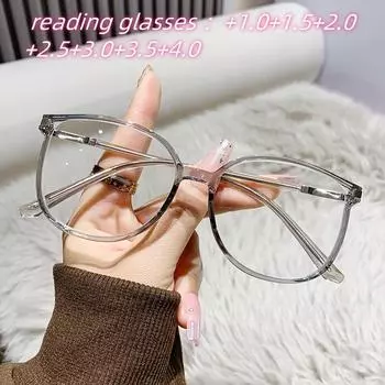 Очки для пресбиопии с защитой от синего света, меняющие цвет, в оправе со сверкающими бриллиантами, в большой оправе с плоским светом, зеркалом, модные очки для пресбиопии +1.0 чёрный