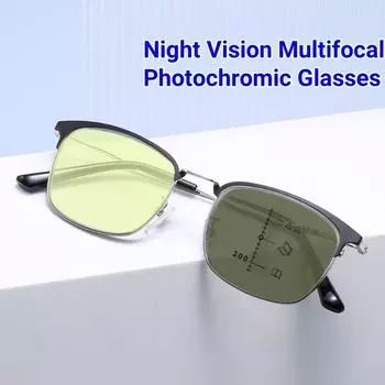 Очки двойного назначения для пресбиопии, мультифокальные фотохромные очки ночного видения, желтые очки для чтения с защитой от синего света 0 матовый черный