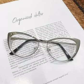 Очки кошачий глаз Y2K для женщин и мужчин, очки для близорукости высокой четкости с защитой от синего света, оптические очки по рецепту от 0 до -4.0 Anti-blue Light 0 серебряный