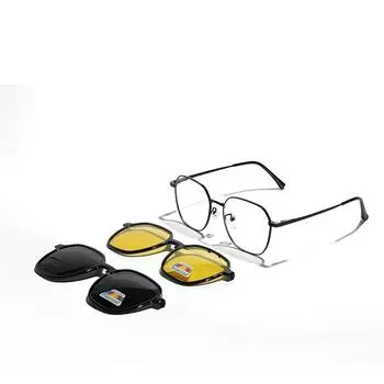 Очки Магнитные Наборы, Очки, Квадратные Металлические Солнцезащитные Очки, Женские Поляризованные Солнцезащитные Очки, Мужские серебряный