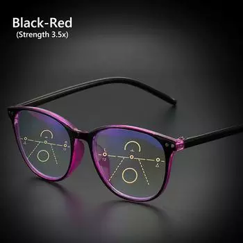 Очки на пружинных петлях для женщин и мужчин, блокирующие синий свет, прогрессивные мультифокальные очки для чтения Black-Red (Strength 3.5x)