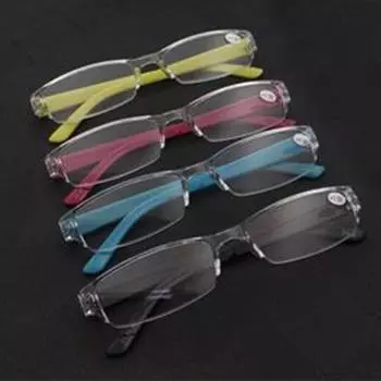 Очки Прямоугольные Очки Для Чтения Без Оправы Прозрачные Линзы В Кожаном Чехле Диоптрии Легкие Унисекс Тонкие +1.5 красный