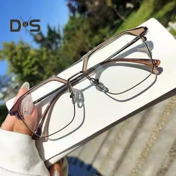 Очки с блокировкой синего света, унисекс, большая оправа, полуоправа, прозрачный обзор, сильный шарнир, защита глаз, прозрачные очки с синим светом, очки, очки серебряный