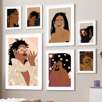 Очки с цветком, модные поп-черные девушки, настенное искусство, холст, живопись, постеры и принты, настенные панно для гостиной, украшения дома A4 21X30cm No Framed
