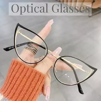 Очки с защитой от синего света, модные оптические компьютерные очки «кошачий глаз», винтажные очки в металлической оправе, женские простые очки с прозрачными линзами
