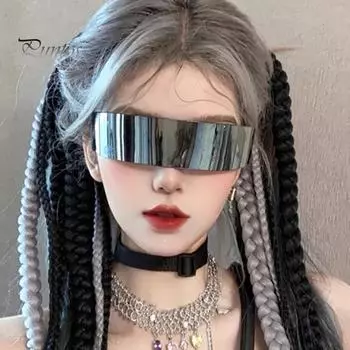 Очки с защитой от ультрафиолета, безрамный дизайн, стиль «наука и технологии», складные, ударопрочные, материал ПК, легкие, для вечеринок, клуба, косплея, велоспорта белый