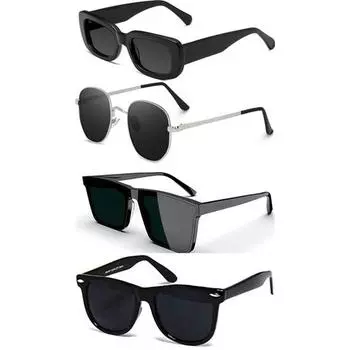 Очки Sheomy Unisex Adult thug life, солнцезащитные очки Cat Eye без поляризации, модные очки (Комбинированный набор из 4 штук) (Черный, средний)