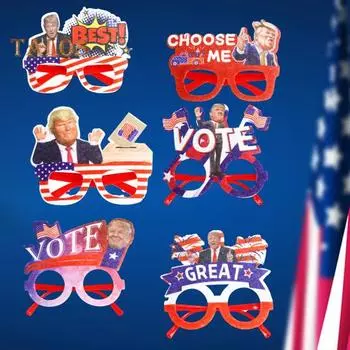 Очки Трампа Президентский реквизит для голосования Костюм MAGA Новинка Декоративные очки Американский национальный флаг Печать Очки для предвыборной кампании F