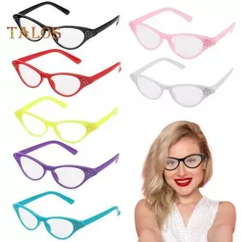 Очки унисекс в стиле ретро с кошачьими глазами, прозрачные линзы, прочный шарнир, очки для косплея на Хэллоуин, вечеринки, клубы, очки чёрный