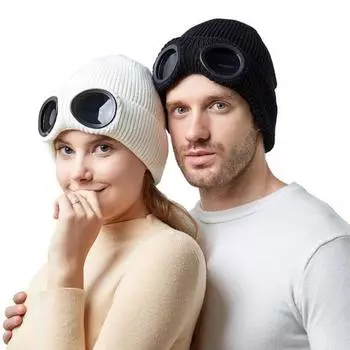 Очки Вязаная шапка Унисекс Шляпа-бомбер Сплошной цвет Эластичный Мягкий Теплый Противоскользящий Обычный крой Защита ушей Ветрозащитный Декоративный зимний головной убор шапочки M вино красного