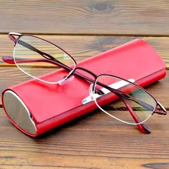 Очки в полуободке из титанового сплава, линзы с многослойным покрытием, модные очки для чтения от +0,75 до +4 с футляром из искусственной кожи +0.75 красный