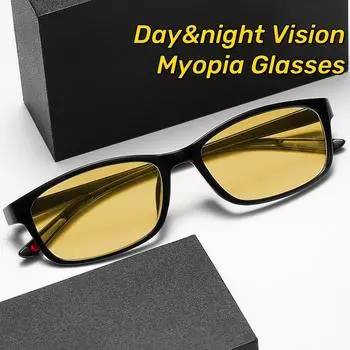 Очки в ретро-квадратной оправе, очки для вождения с ночным видением, очки для близорукости для дневного и ночного зрения, очки высокой четкости для мужчин и женщин 0